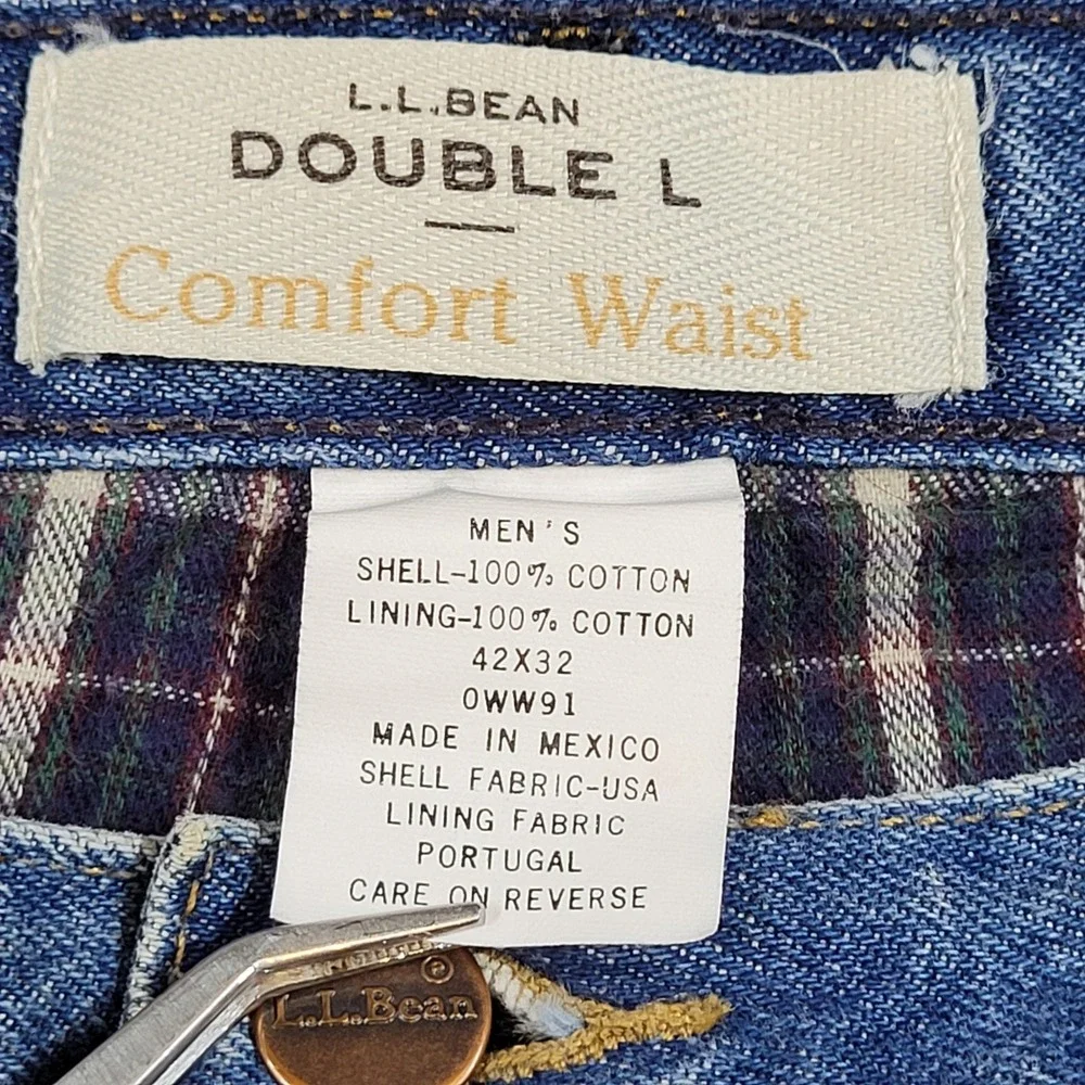 VTG LL Bean Double L Comfort Waist Flannel Lined Jeans Mens 42x32 Blue Denim